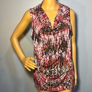 Worthington Stretch Cowl Neck Abstract Animal Print Blouse